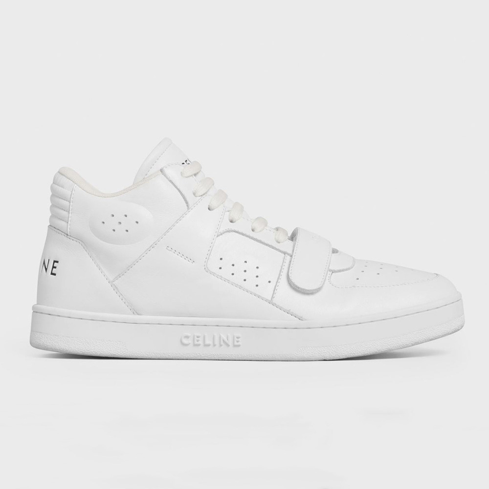 Side view of Celine Women CT-02 Mid Sneaker with Scratch in Calfskin-White