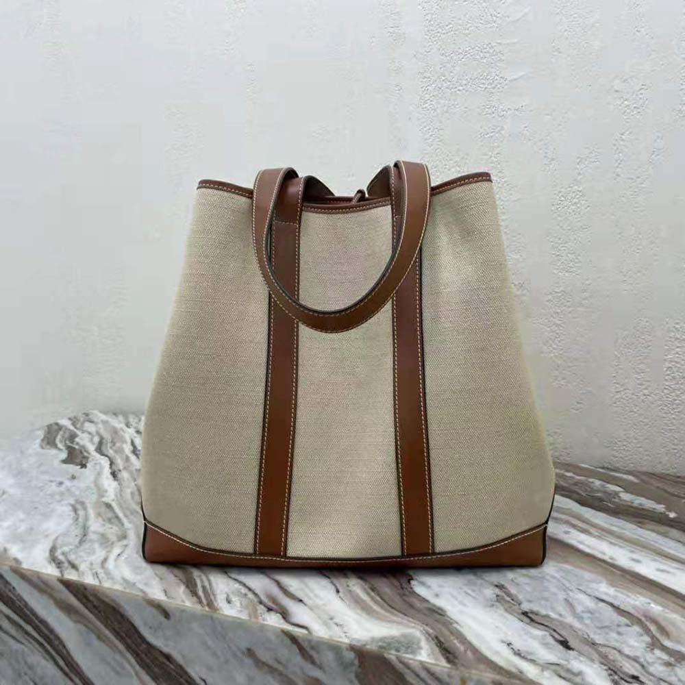 Close-up of gold hardware and calfskin trim on Celine Women Cabas Marin