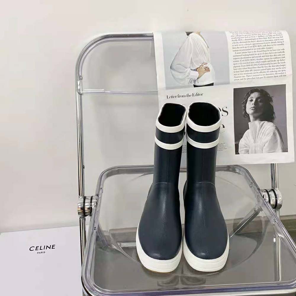 Close-up of navy natural rubber texture on Celine Women Flat Half Boot Les Bottes DE Pont Celine