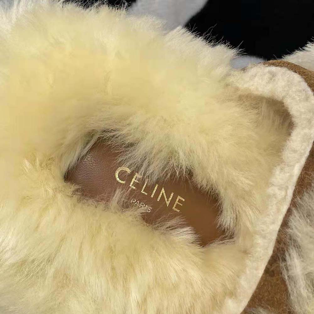 Celine Women Fur Slides Triomphe Closed Slipper in Suede Calfskin and Shearling - image 9