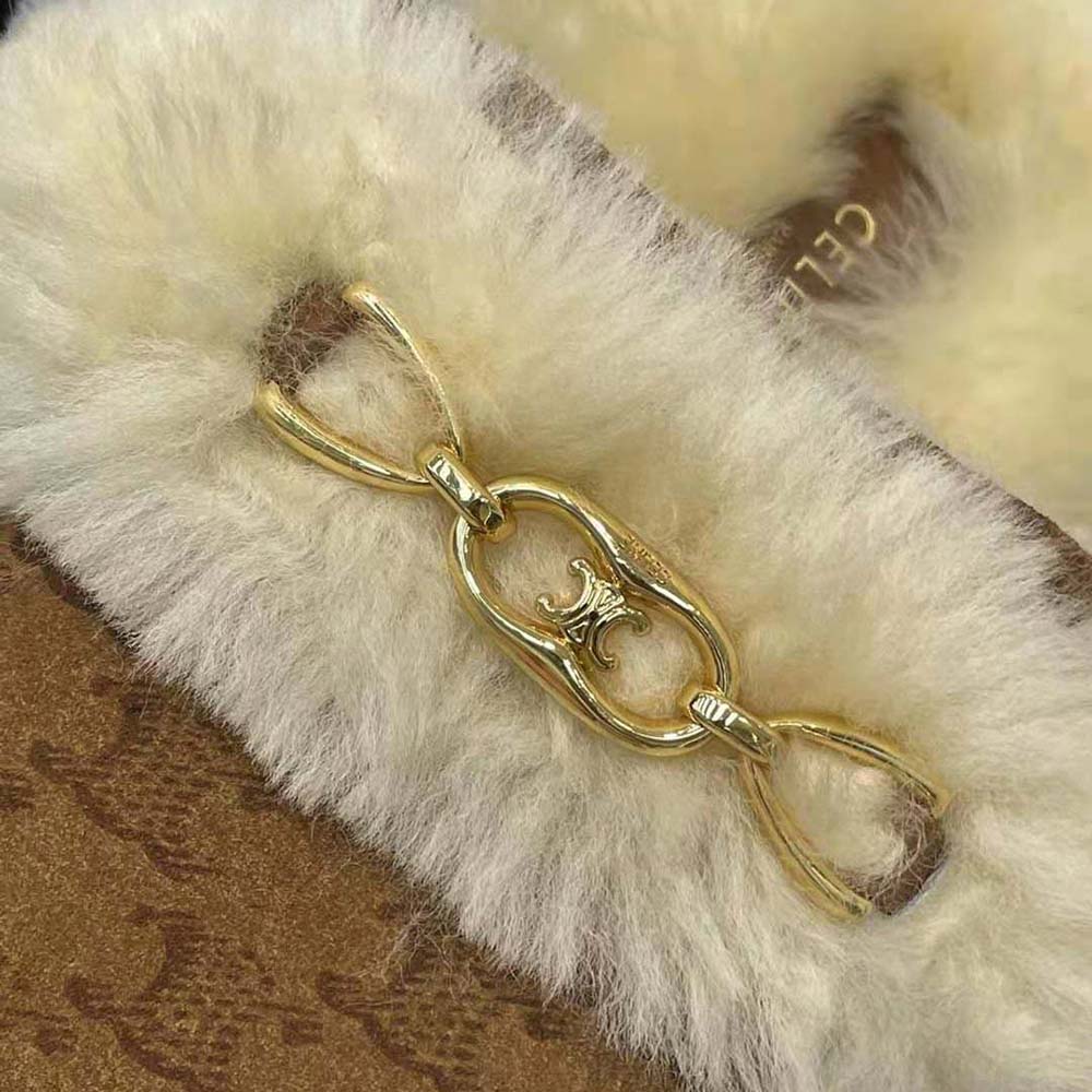 Celine Women Fur Slides Triomphe Closed Slipper in Suede Calfskin and Shearling - image 10
