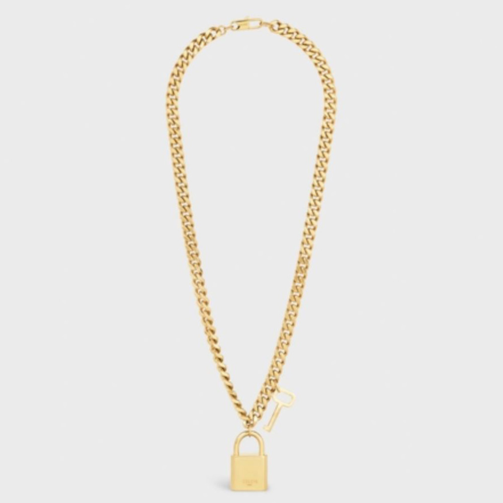 Front view of Celine Women Le 16 Necklace in brass with gold finish