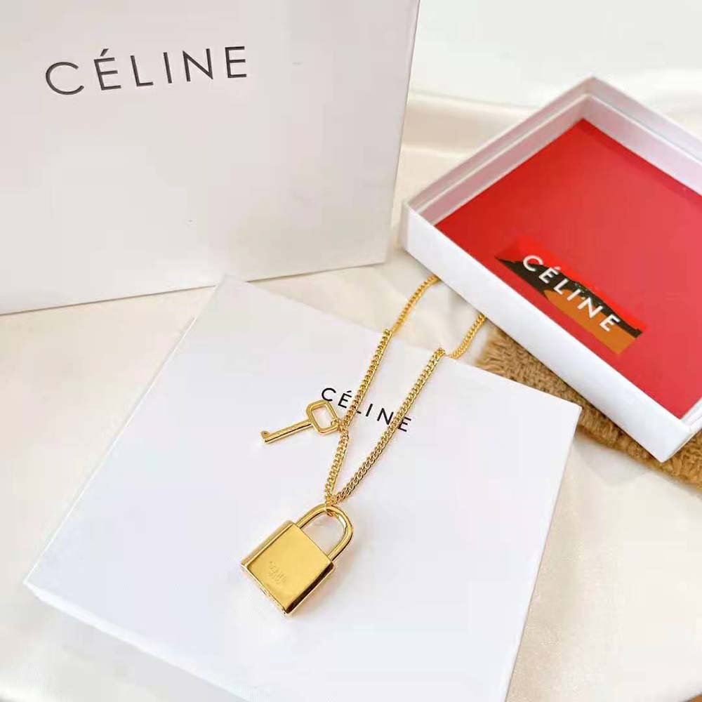 Close-up of gold finish and clasp on Celine Women Le 16 Necklace