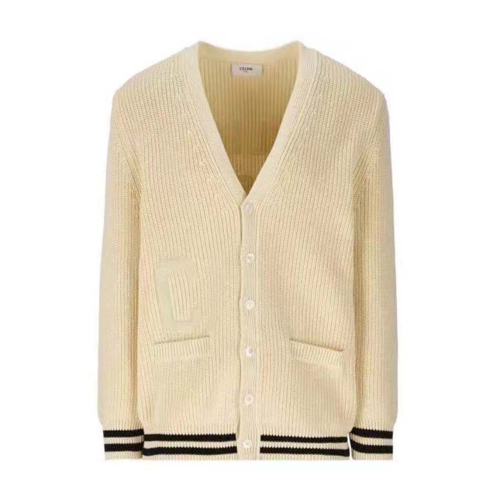 Front view of Celine Women Long Cardigan in Silk and Mohair beige