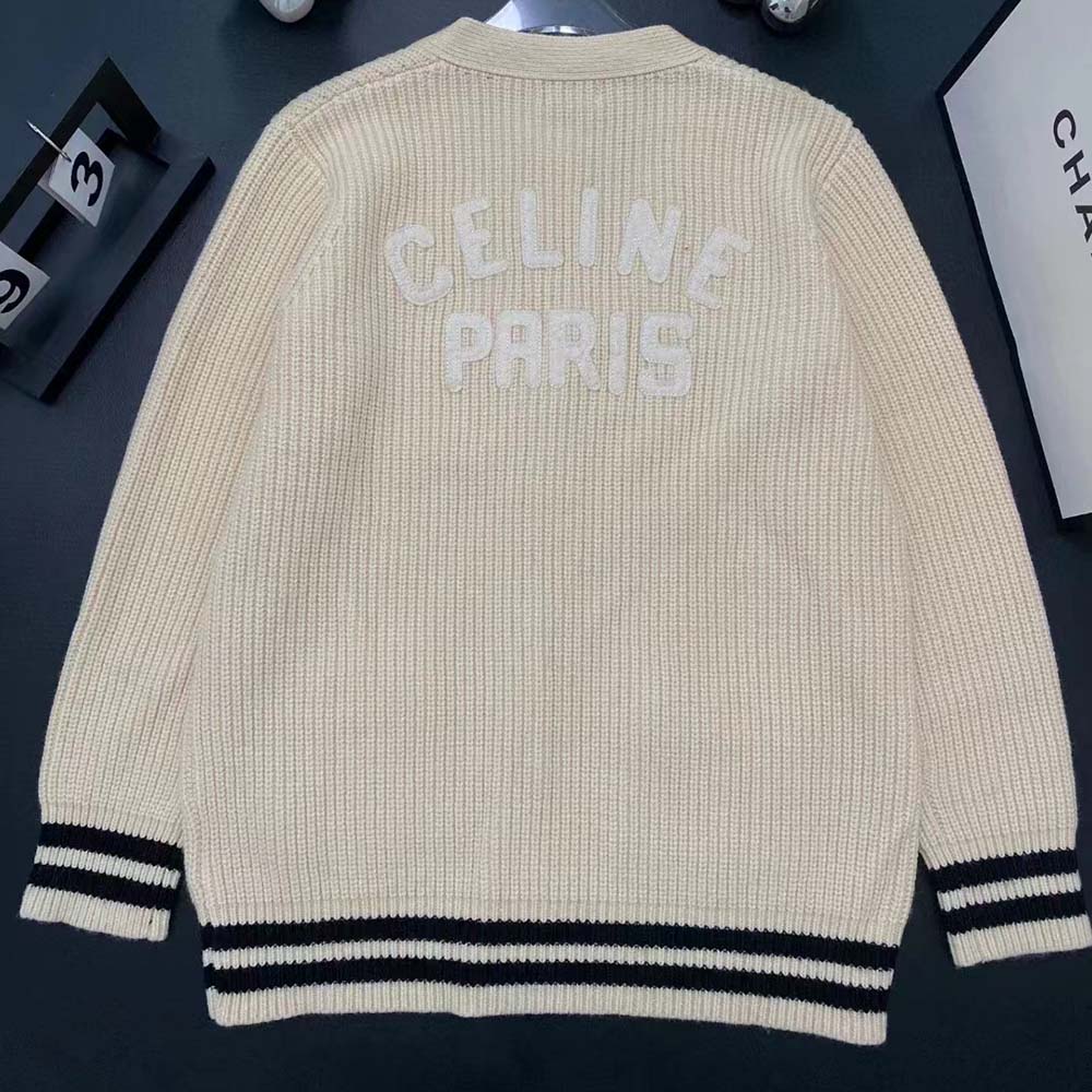 Side profile showing long silhouette of Celine Women Long Cardigan