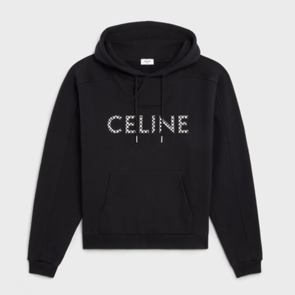 Front view of Celine Men Loose Sweatshirt in Cotton Fleece with Studs-Black