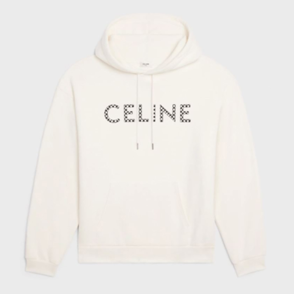 Front view of Celine Men Loose Sweatshirt in Cotton Fleece with Studs-White