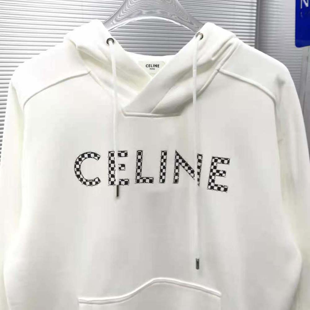 Celine Men Loose Sweatshirt in Cotton Fleece with Studs-White - image 4