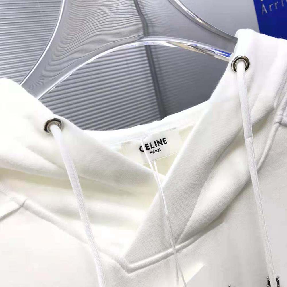 Celine Men Loose Sweatshirt in Cotton Fleece with Studs-White - image 5