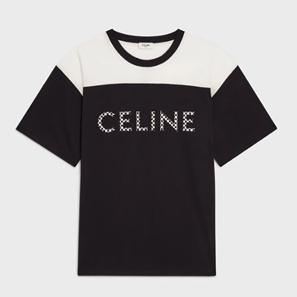 Front view of Celine Women Loose T-shirt in Cotton Jersey with Studs
