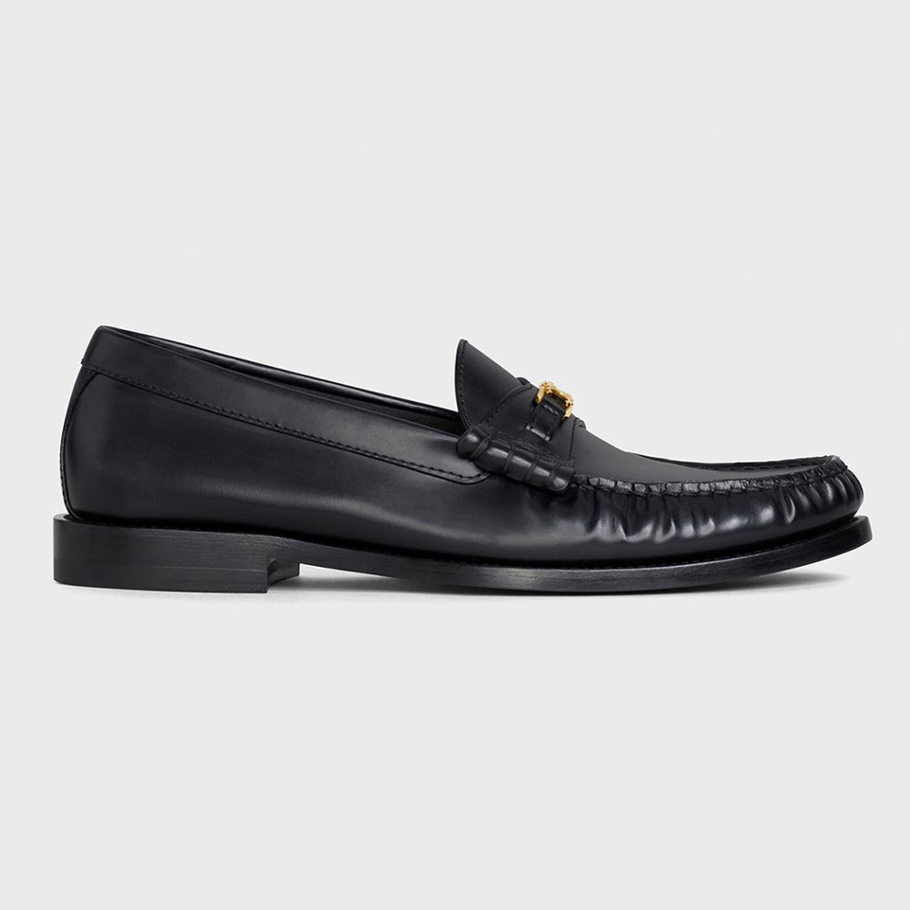 Side profile of Celine Women Luco Triomphe Loafer in Polished Calfskin-Black