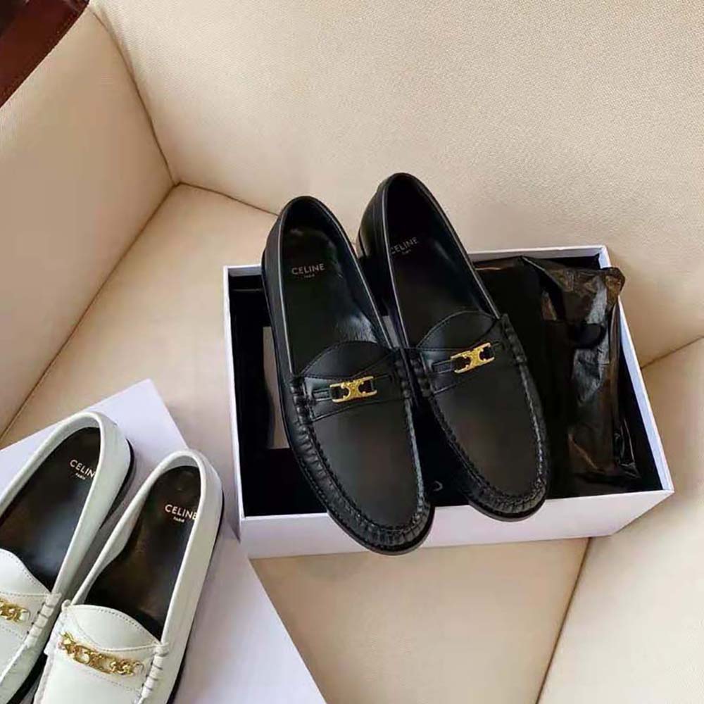 Top view showing polished black calfskin and loafer silhouette