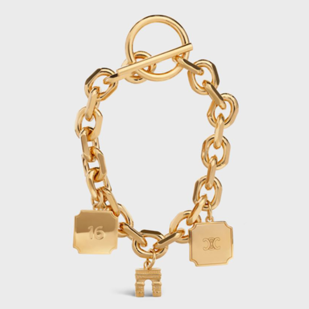 Close-up of Celine Women Maillon Triomphe Charms Bracelet gold links