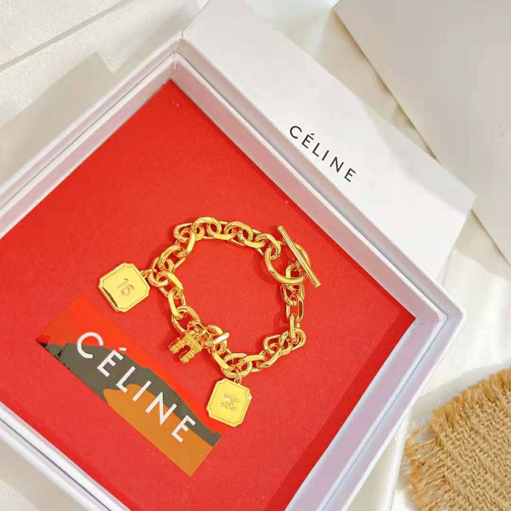 Side view showing clasp and charms on Celine Women Maillon Triomphe Bracelet
