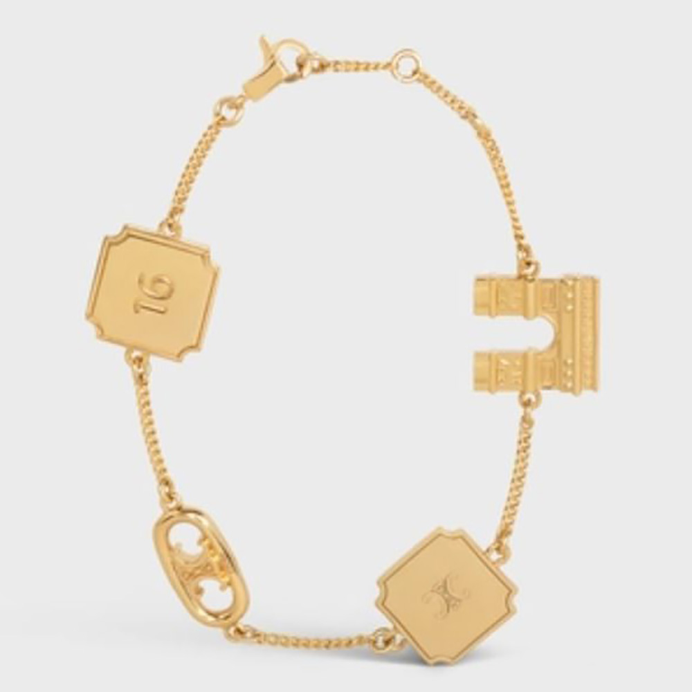 Close-up of Celine Women Maillon Triomphe Signature Bracelet gold chain links