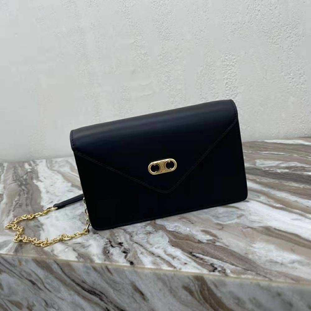 Interior view showing organized compartments of Celine Women Maillon Triomphe Wallet on Chain