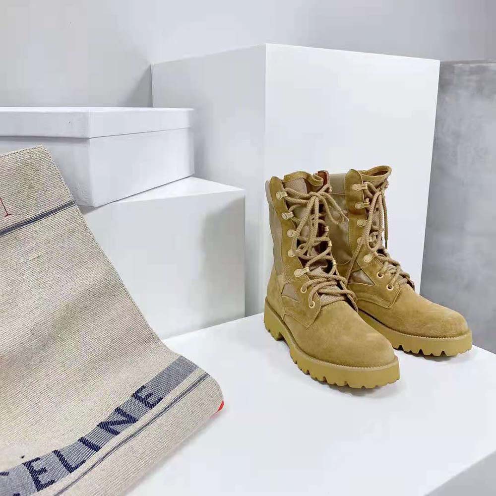 Top-down angle showing nylon panel on Celine Women Outdoor Lace up Boot