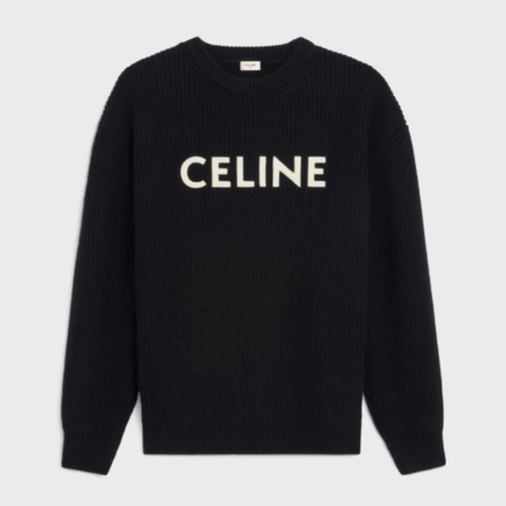 Front view of Celine Women Oversized Celine Sweater in Wool-Black