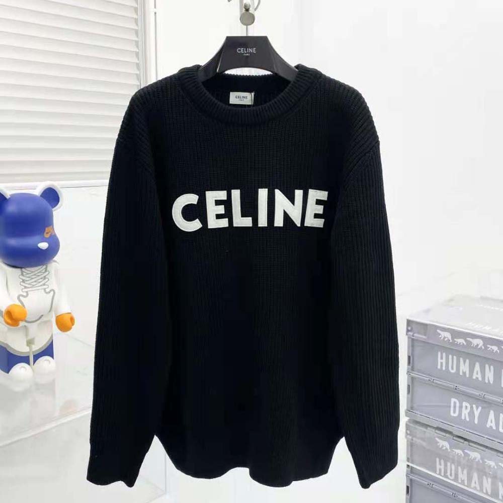 Close-up detail of wool texture on Celine Women Oversized Celine Sweater