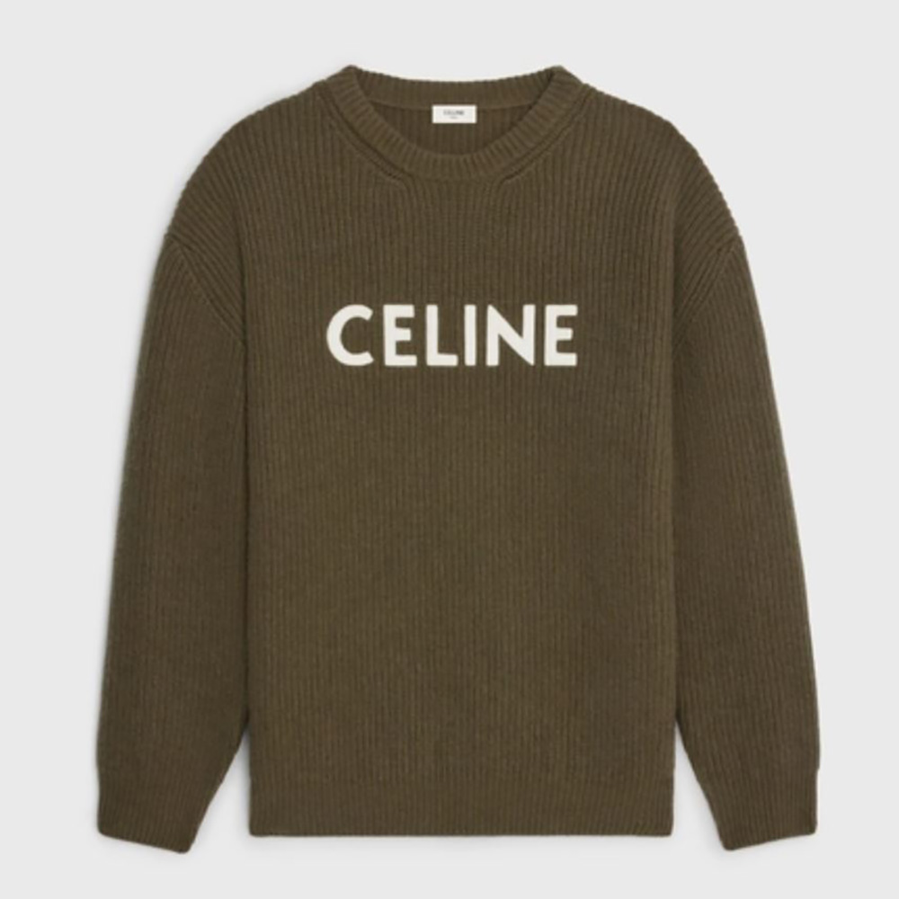 Front view of Celine Women Oversized Celine Sweater in Wool-Green