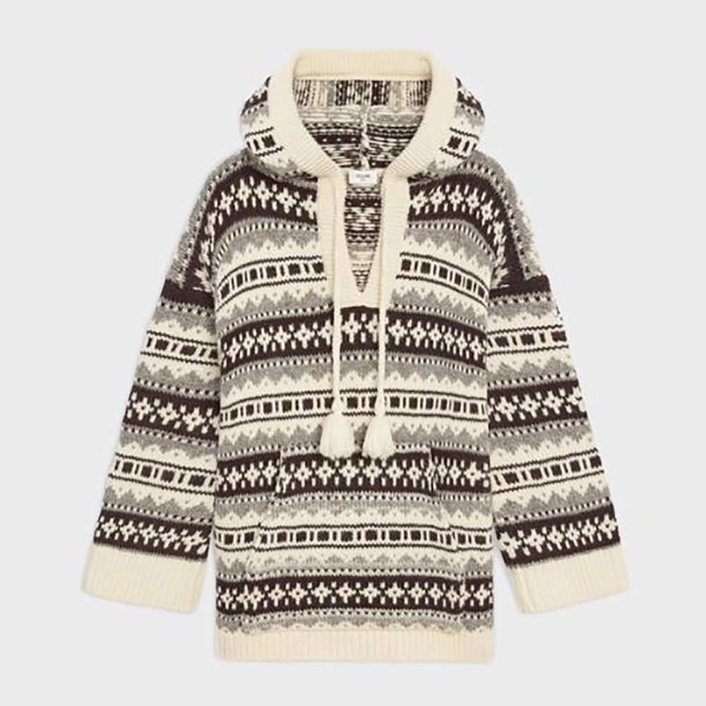 Front view of Celine Women Oversized Shetland Baja Pullover in brown