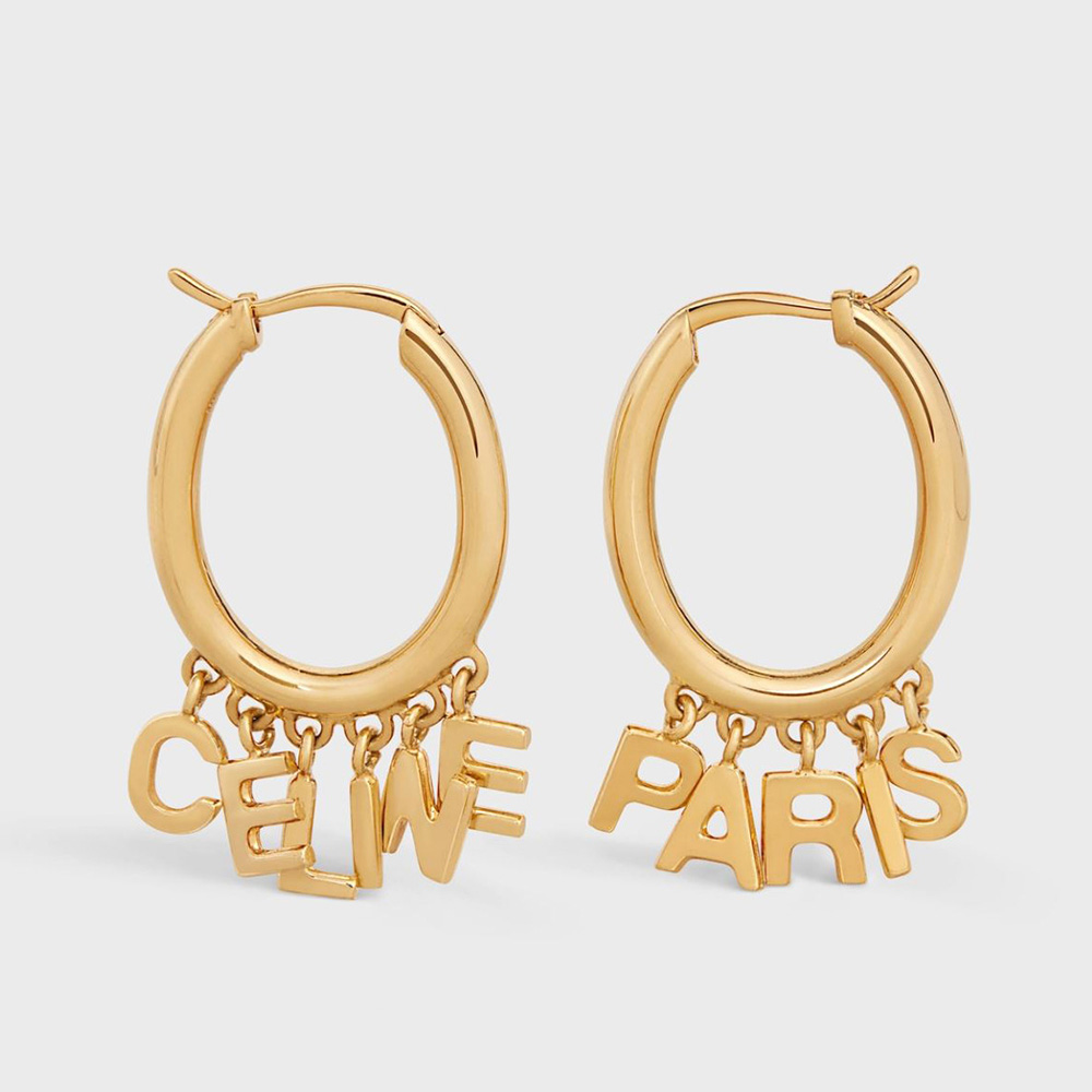 Front view of Celine Women Paris Hoops in Brass with Gold Finish