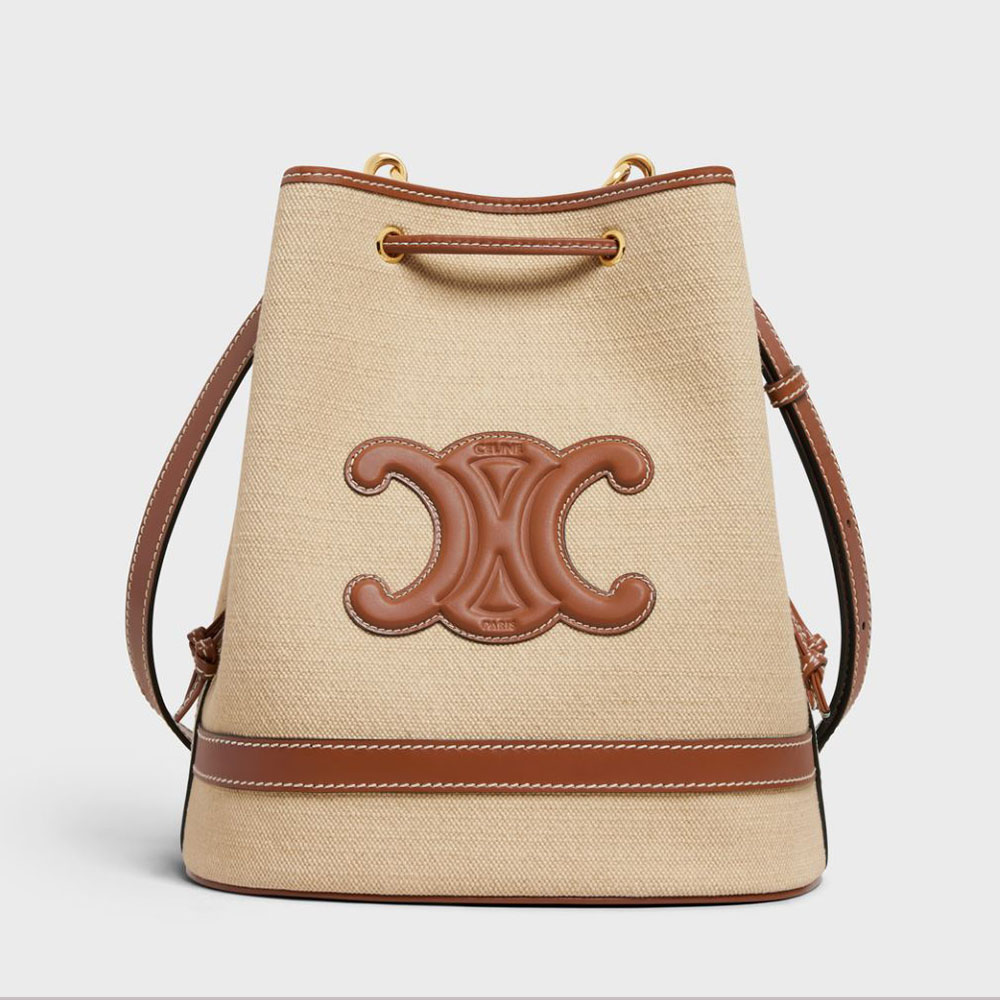 Front view of Celine Women Seau Marin beige bucket bag