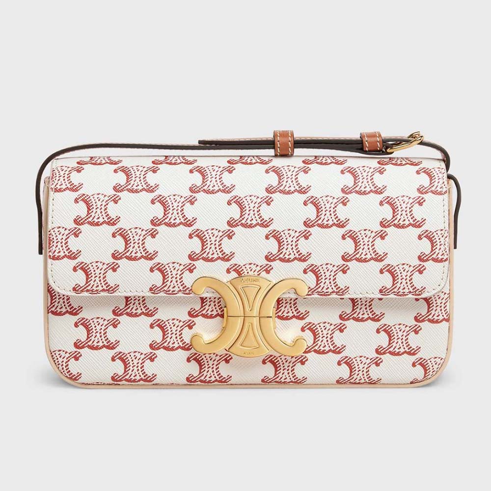 Front view of Celine Women Triomphe Shoulder Bag in red calfskin