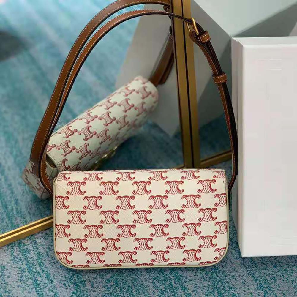 Side angle showing adjustable strap on Celine Women Triomphe Shoulder Bag