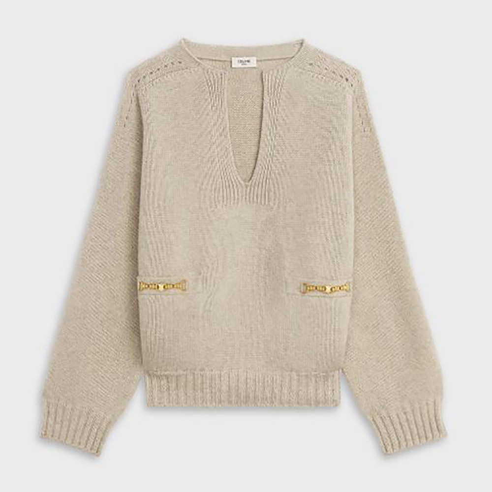 Front view of Celine Women Tunic Sweater in Seamless Cashmere beige