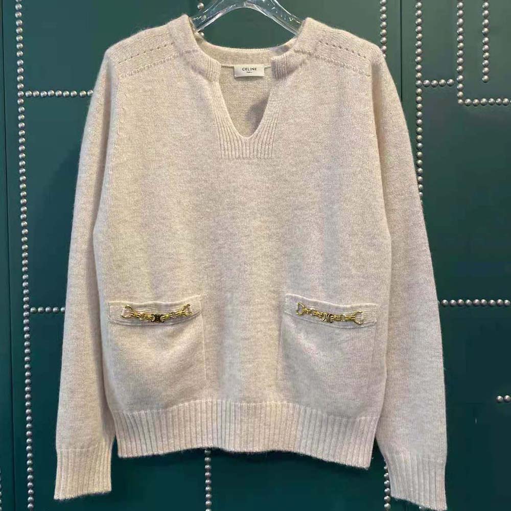Close-up of seamless cashmere knit texture on Celine Women Tunic Sweater