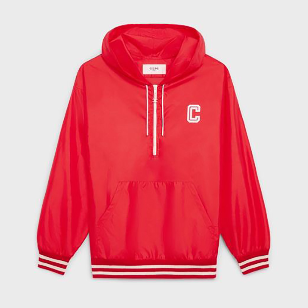 Front view of Celine Women Windbreaker in Lightweight Nylon in red