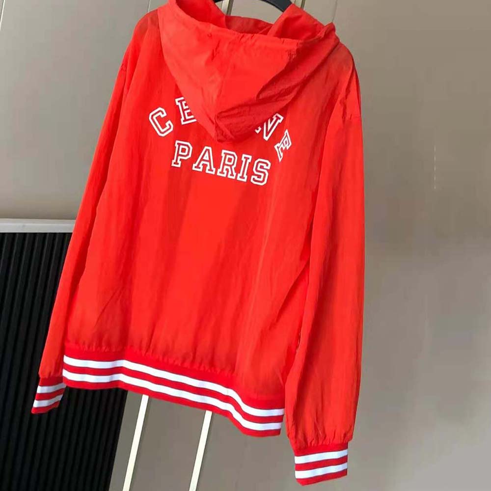 Back view showing silhouette of Celine Women Windbreaker in red nylon