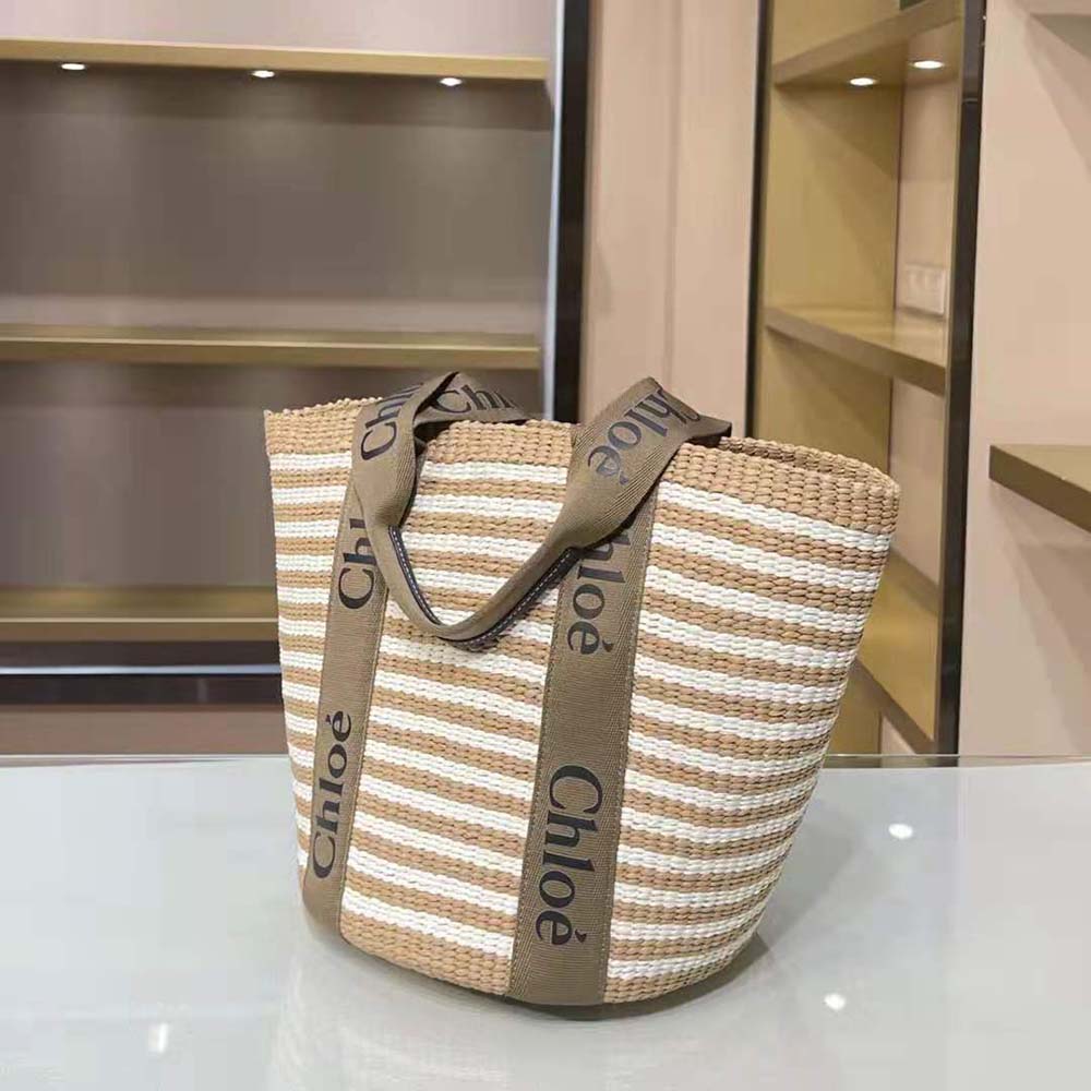 Side angle showing spacious silhouette of Chloe Women Large Woody basket