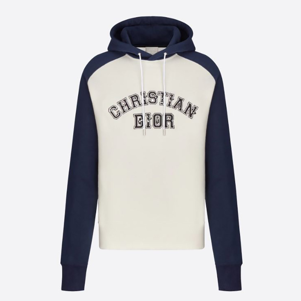 Front view of Dior Men Dior and Kenny Scharf Hooded Sweatshirt white and blue