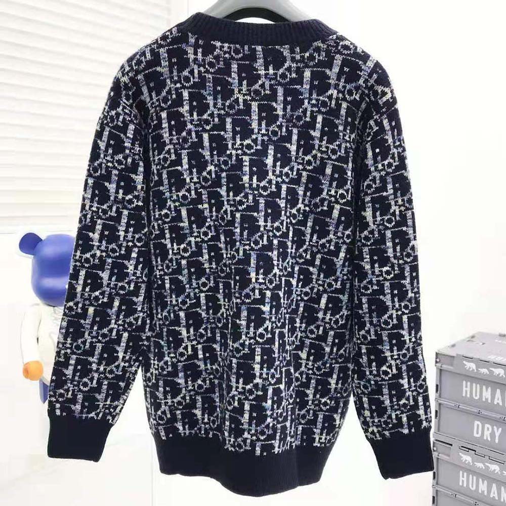 Dior Men Oblique Sweater Navy Blue Wool Jacquard - image 4