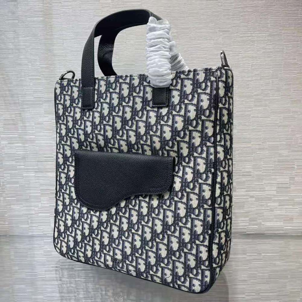 Dior Men Saddle Tote Bag with Shoulder Strap Beige and Black Dior Oblique Jacquard - image 4