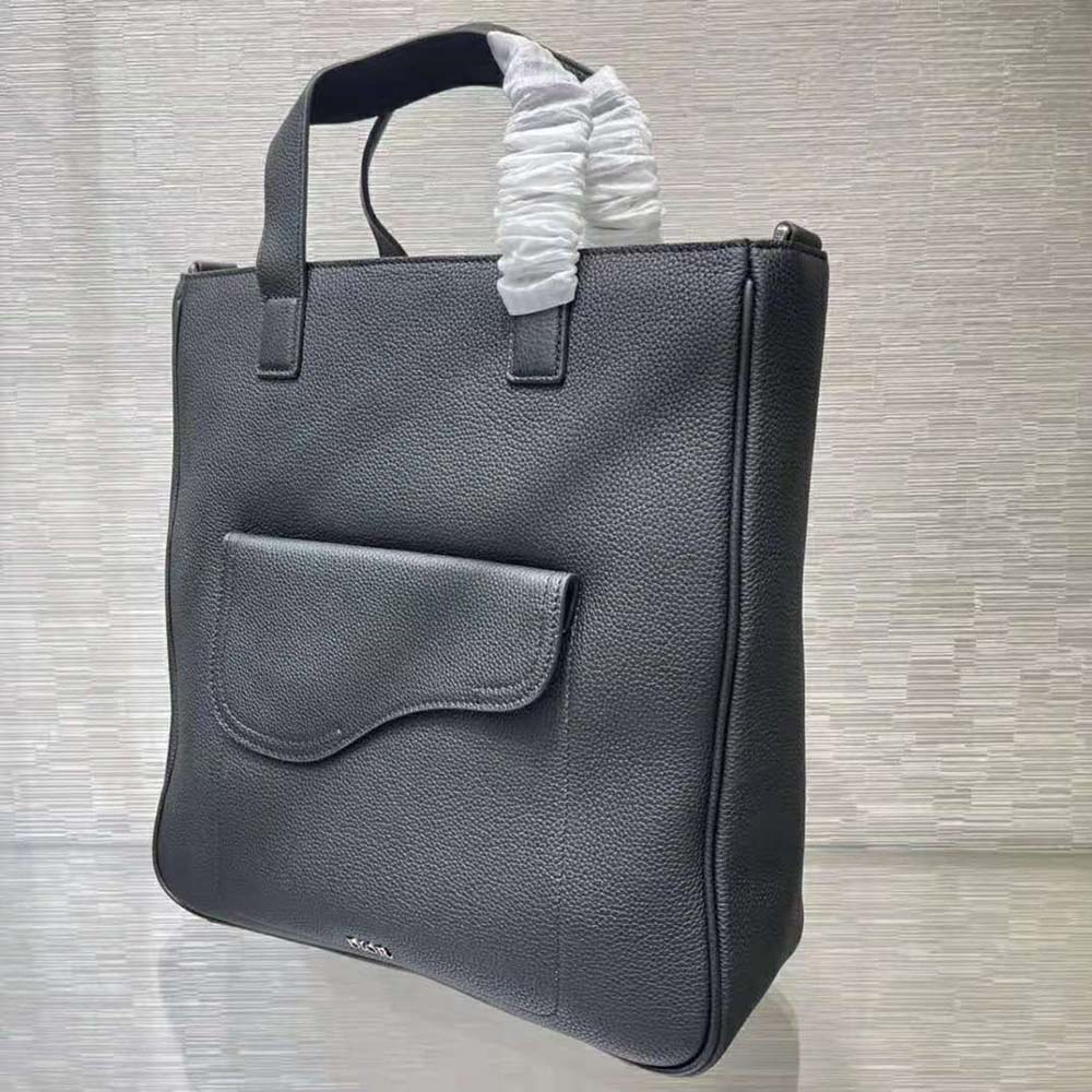 Dior Men Saddle Tote Bag with Shoulder Strap Black Grained Calfskin - image 4