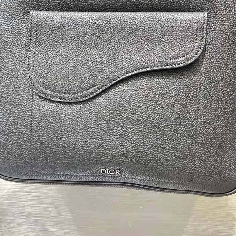 Dior Men Saddle Tote Bag with Shoulder Strap Black Grained Calfskin - image 9