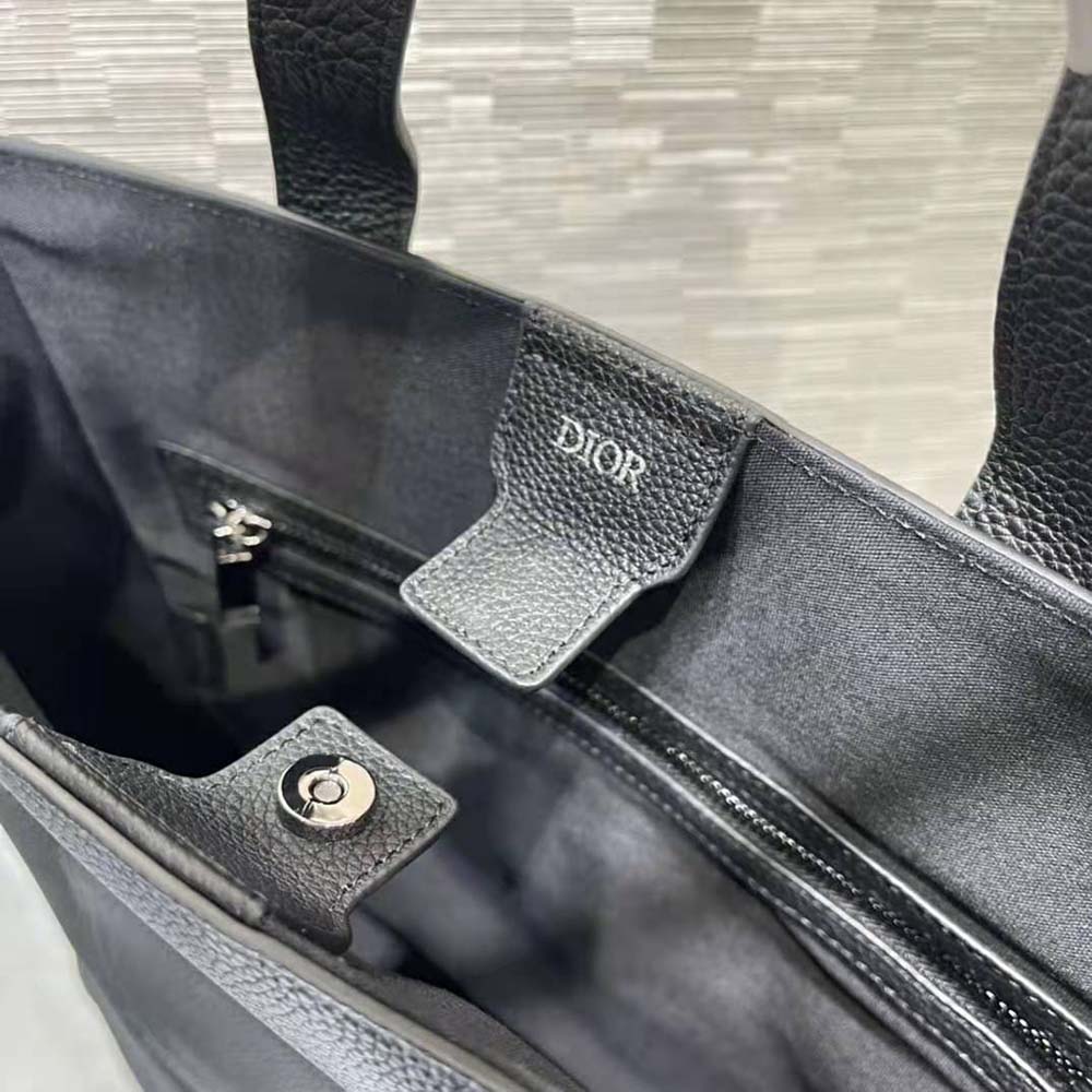 Dior Men Saddle Tote Bag with Shoulder Strap Black Grained Calfskin - image 8