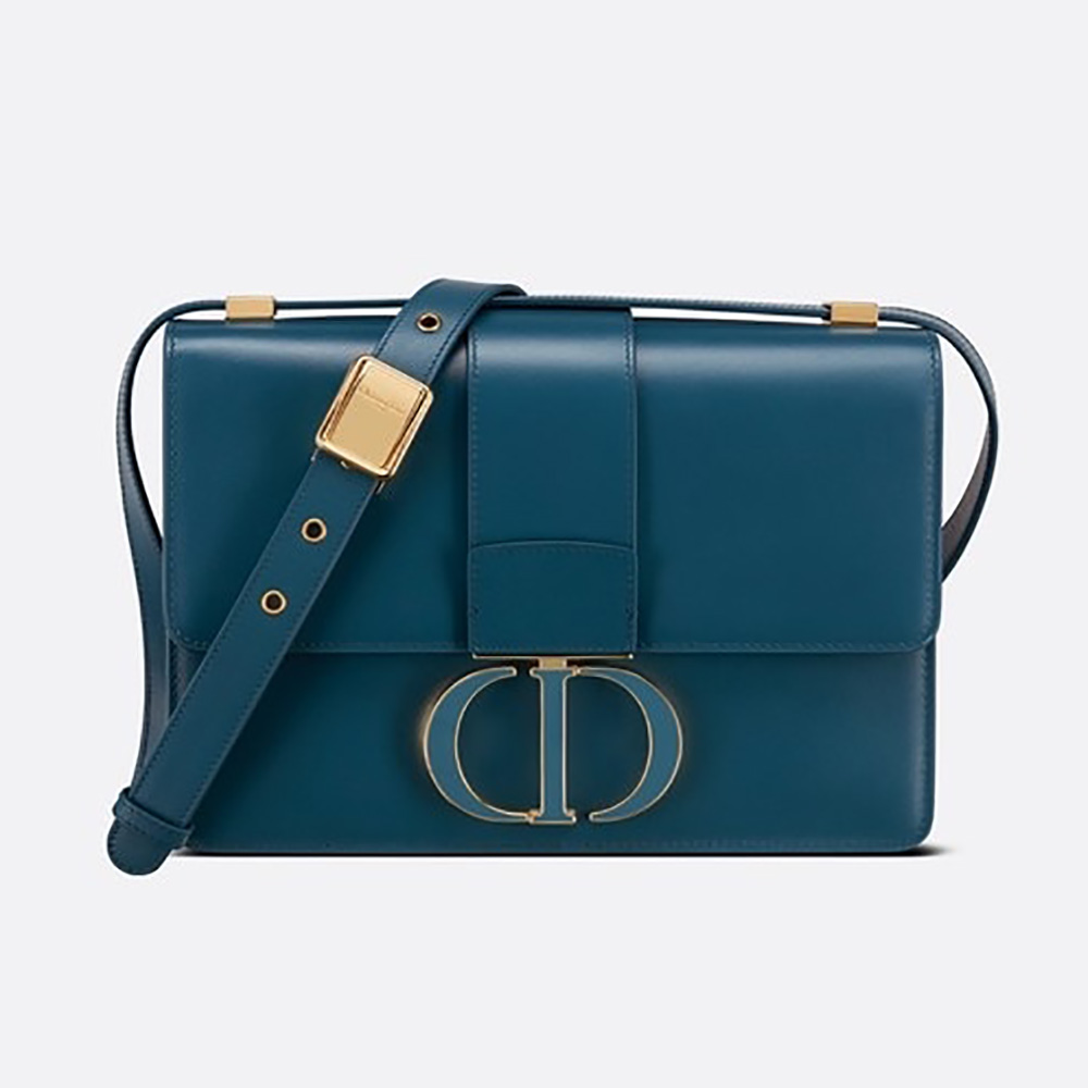 Front view of Dior Women 30 Montaigne Bag Box Calfskin-Navy showing flap closure