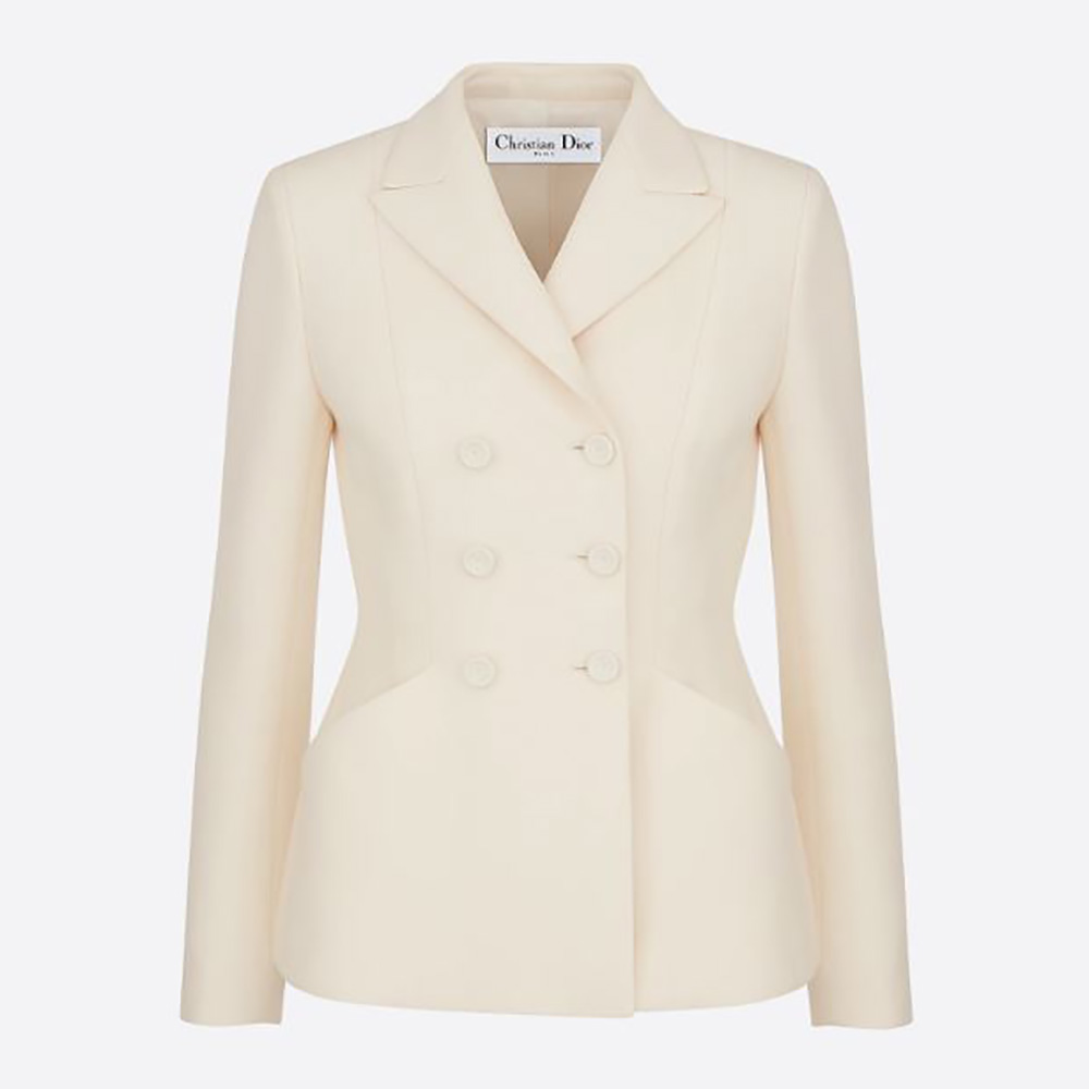 Front view of Dior Women 30 Montaigne Bar Jacket White double-breasted style