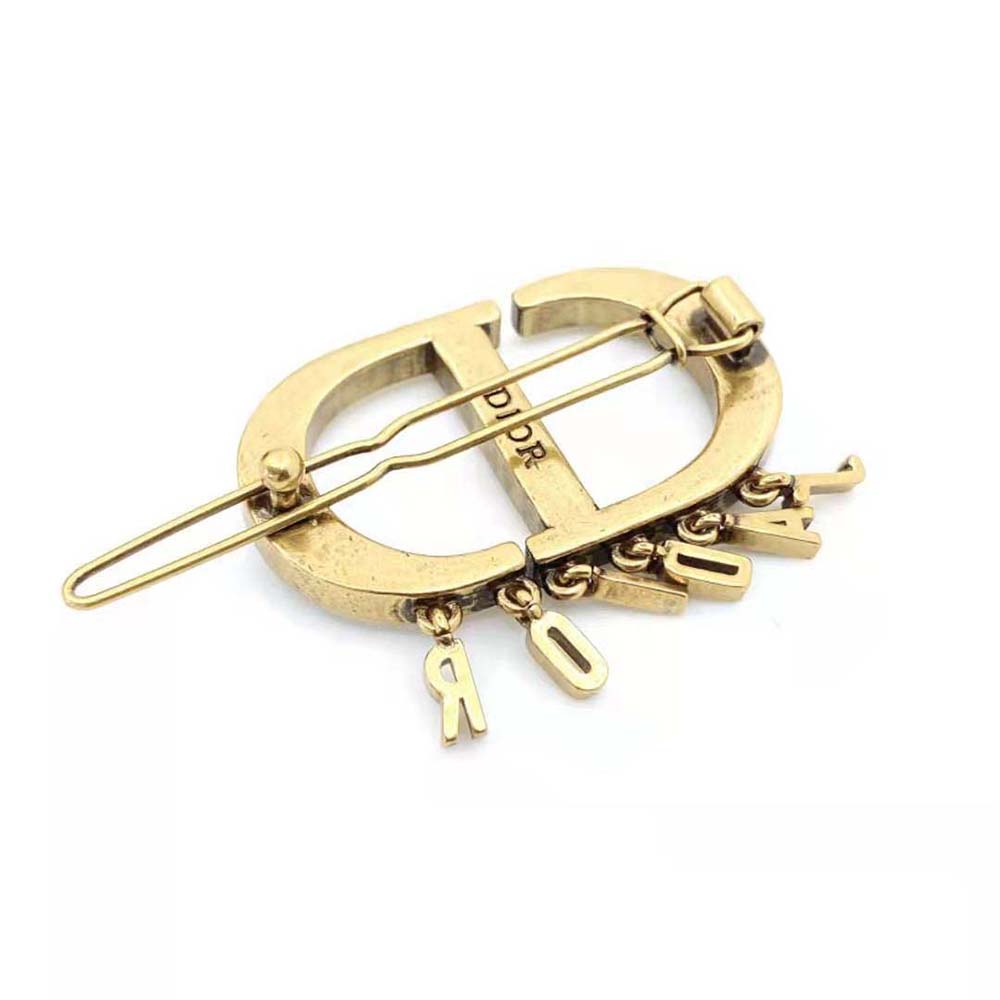 Dior Women 30 Montaigne Barrette Antique Gold-Finish Metal and White Resin Pearls - image 7