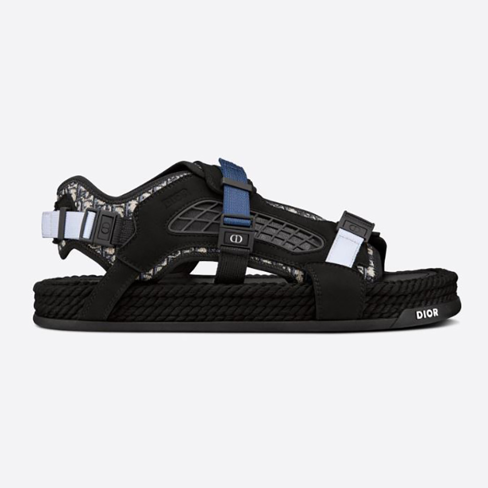 Front view of Dior Women Atlas Sandal Beige and Black Dior Oblique Jacquard