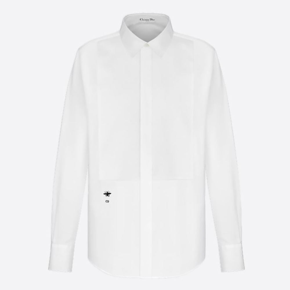 Front view of Dior Women Blouse with Plastron White Cotton Poplin