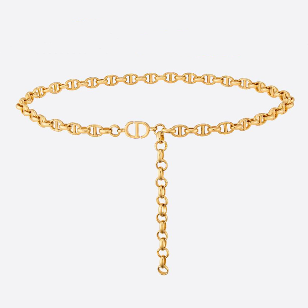 Front view of Dior Women Caro Chain Belt Shiny Gold-Finish Metal-10 MM