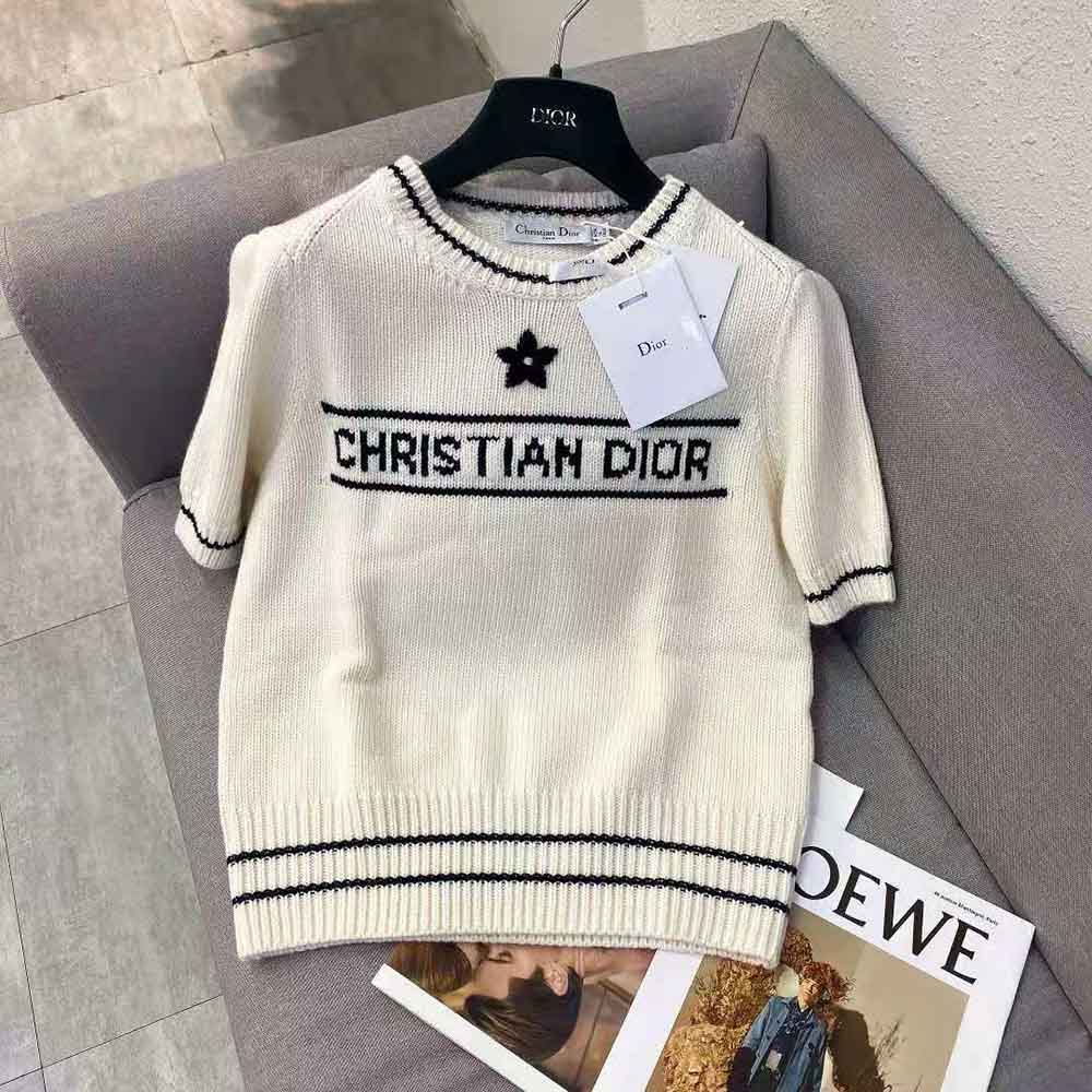 Side angle showing relaxed fit of Dior Women Christian Dior Short-Sleeved Sweater