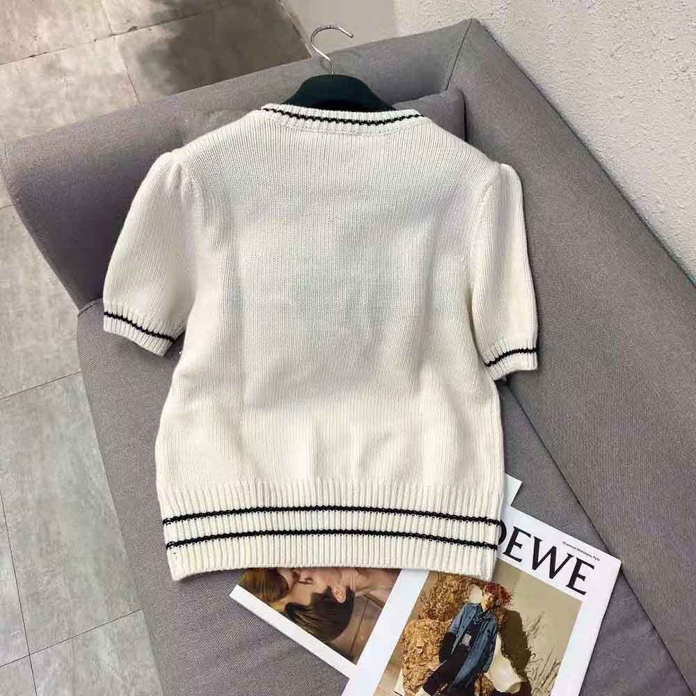 Dior Women Christian Dior Short-Sleeved Sweater Ecru Cashmere and Wool Knit - image 4