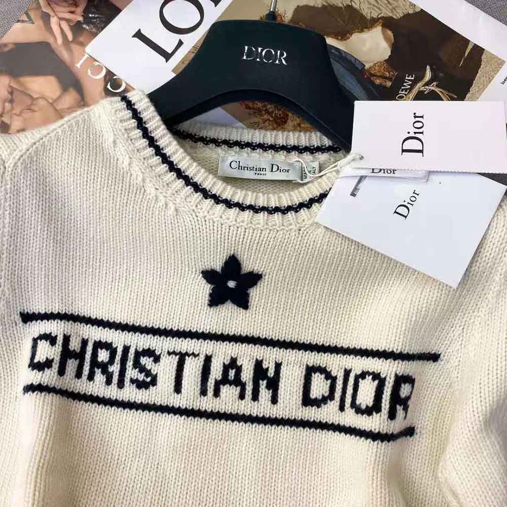 Dior Women Christian Dior Short-Sleeved Sweater Ecru Cashmere and Wool Knit - image 5