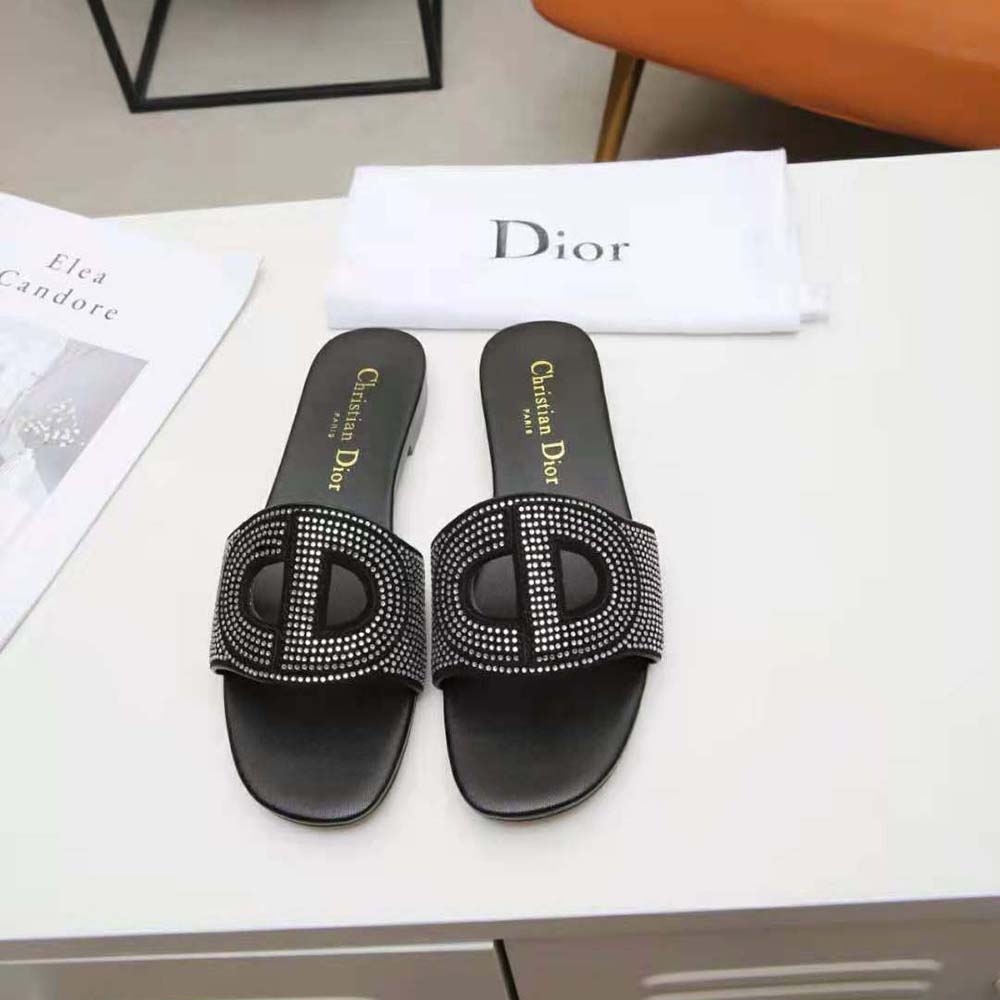 Top view of Dior Women D-Club Slide Black Suede Calfskin with silver-finish strass